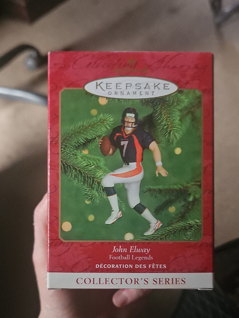 Keepsake Ornament John Elway Football Legend - Red/Green